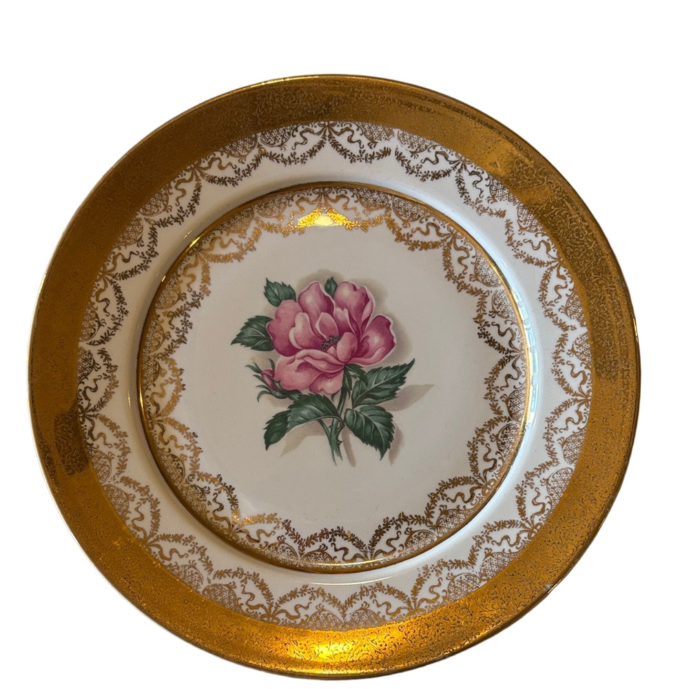 Elegant Gold and Pink Floral Dinner Plate